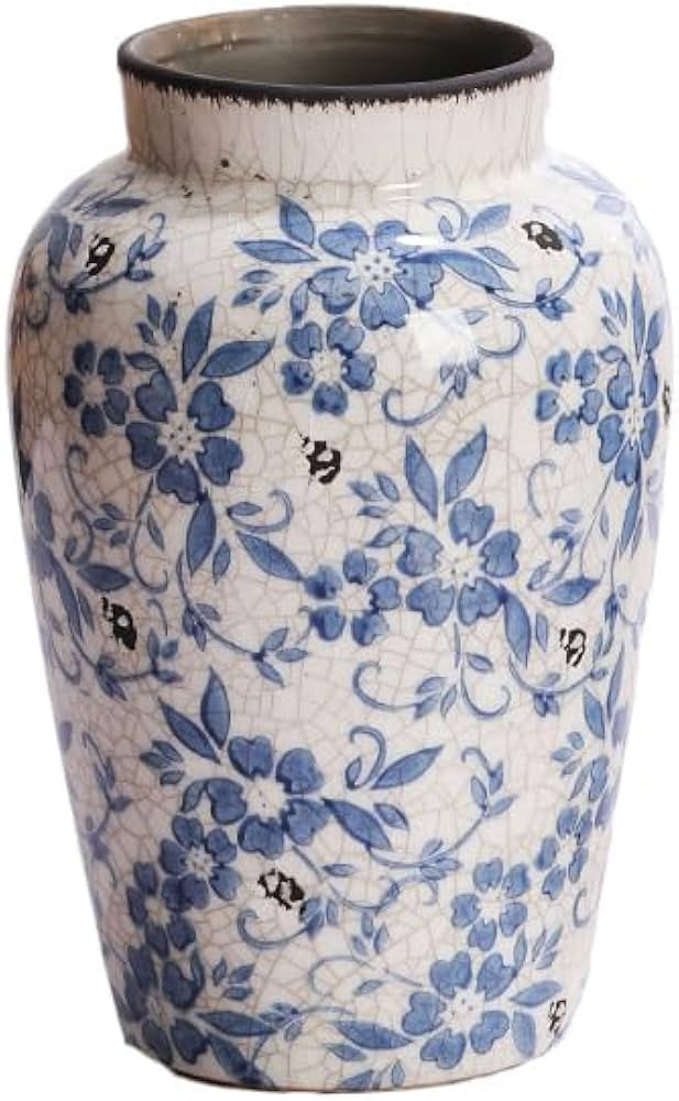 Denique Vintage Blue and White Porcelain Vase Ceramic Vase for Home Decor, Retro Crack Blue Flowe... | Amazon (US)