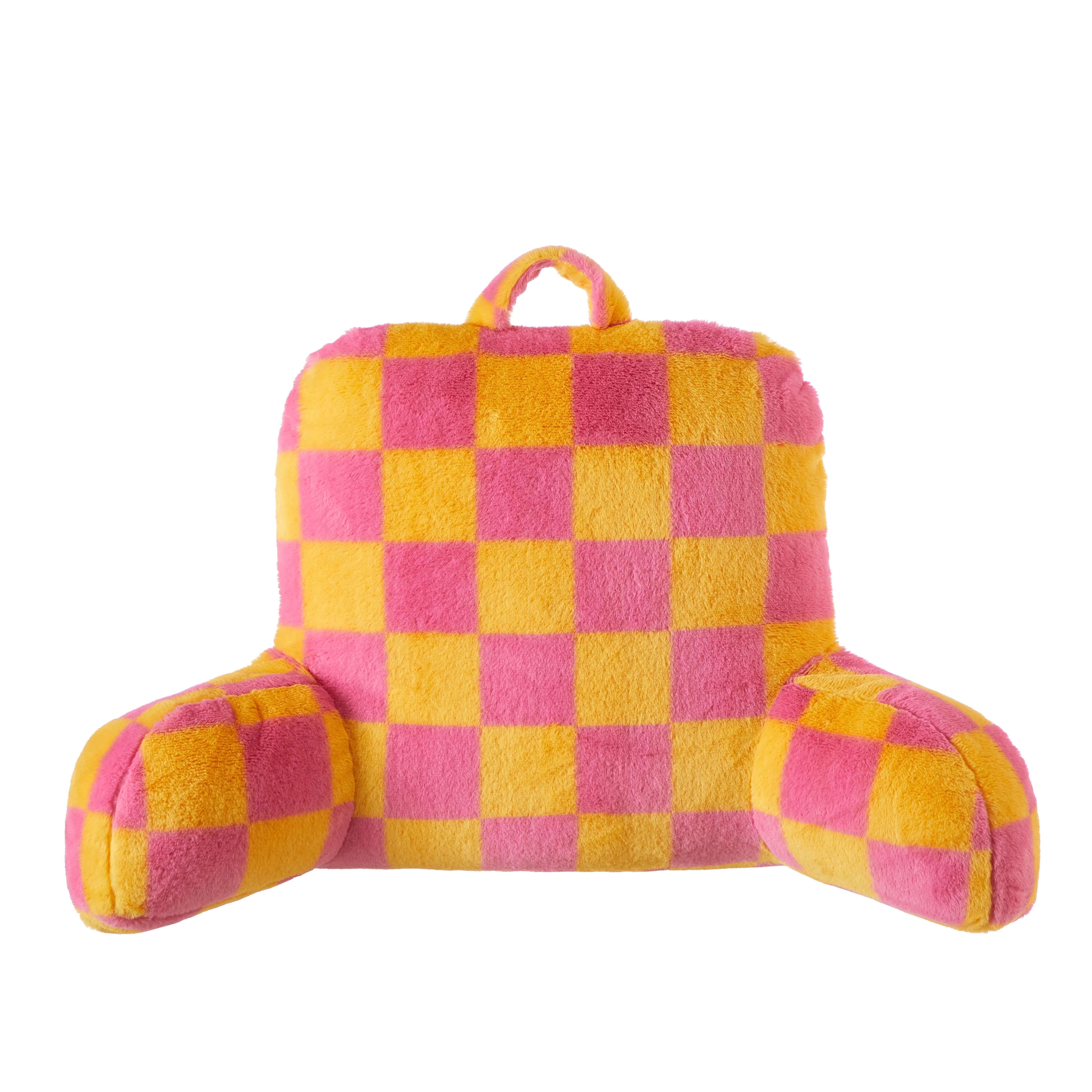 Urban Shop 19" x 21" x 13" Faux Fur Pink & Orange Checkerboard Backrest | Walmart (US)