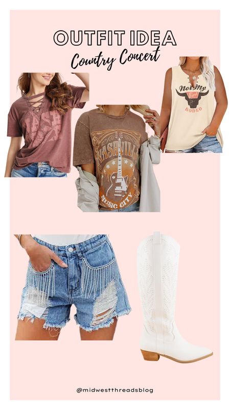 Country concert outfit, rodeo outfit, western graphic tees, fringe shorts

#LTKunder50 #LTKFestival #LTKstyletip