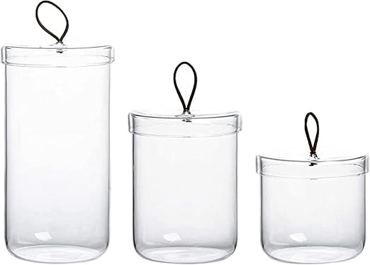 Premium Glass Apothecary Jars for Cotton with Handle | Apothecary Jars Bathroom | Set of 3 | Glas... | Amazon (US)