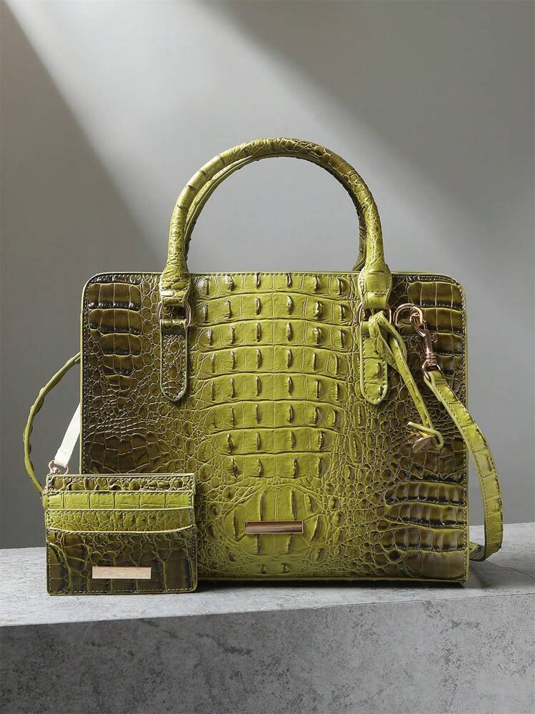 Luxurious Crocodile Print Top Handle Satchel Bag - Stylish Crossbody Design, Spacious Interior, Adjustable Shoulder Strap - Women's Fashion Handbag, Boston Purse, Perfect For Work, Travel, And Daily Use | SHEIN