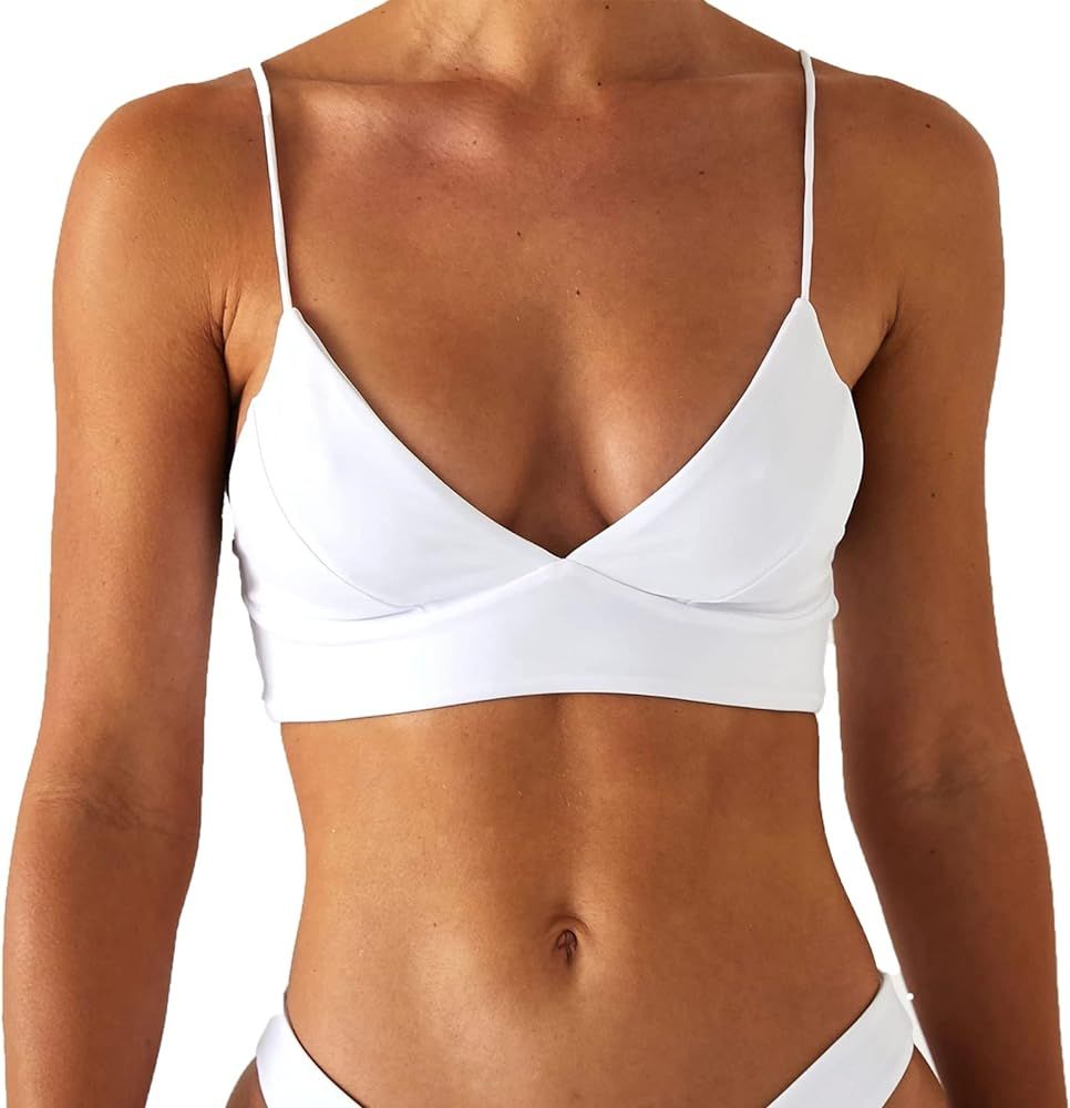 Women's Bikini Top Soild Color Push Up V Neck Bathing Suit Swimsuit Top | Amazon (US)