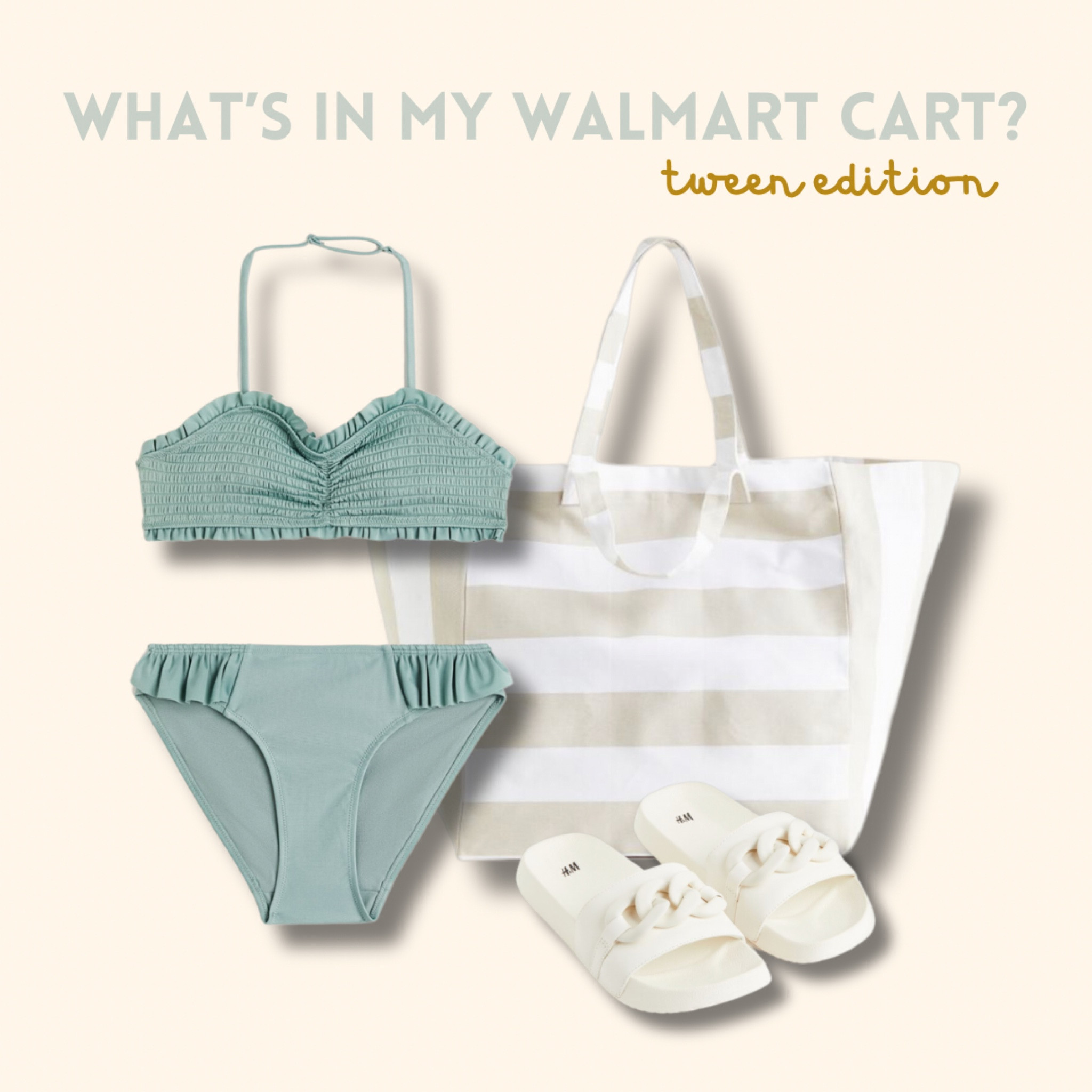 My tween said that this is her summer aesthetic 🤍

Tween style
Tween swimwear 
HM 
HM Kids
HM Style
Bikini 
Green Bikini 
Beach Bag
Slides

#LTKswim #LTKkids