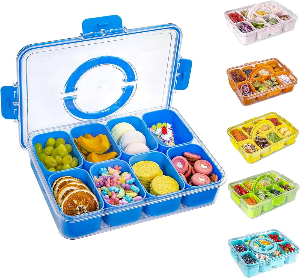 Divided Snack Serving Tray with Lid and Handle Travel Snackle Charcuterie Container Portable Stor... | Amazon (US)