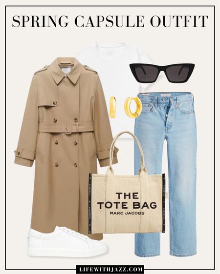Casual spring outfit 🤍

Trench coat / white tee / light blue wash jeans / Levi’s / sneakers / canvas bag / huggies / sunglasses / running errands 

#LTKstyletip #LTKSeasonal