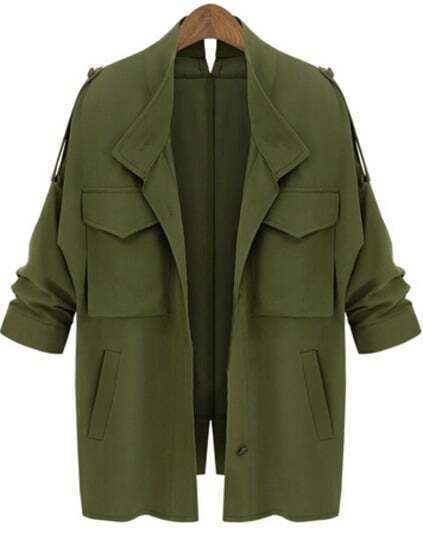 Pockets Loose Army Green Coat | Romwe