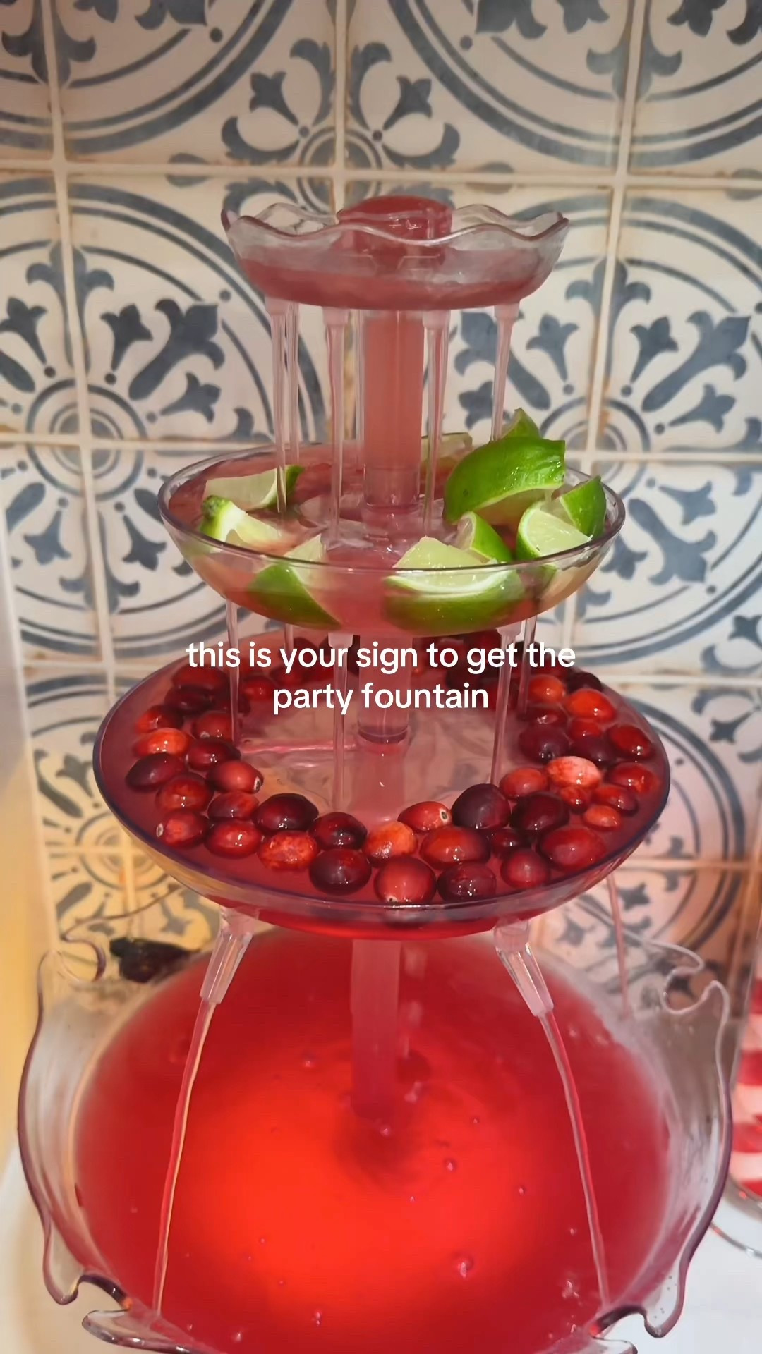 This is your sign to get the party fountain 🥂

Since we make Christmas Cosmos every year, we turned ours into a Cosmopolitan party fountain for our holiday party.

Add:
2 cut up limes
Cup of cranberries

2 cups cran raspberry juice
1 cup vodka
1/2 cup cointreau or grand marnier
1/2 lime juice

Holiday hosting ideas, Christmas party drinks, party fountain

#martinifountain #martini #partyfountain #holidayhosting #christmascocktails 

#LTKHoliday #LTKFindsUnder50
