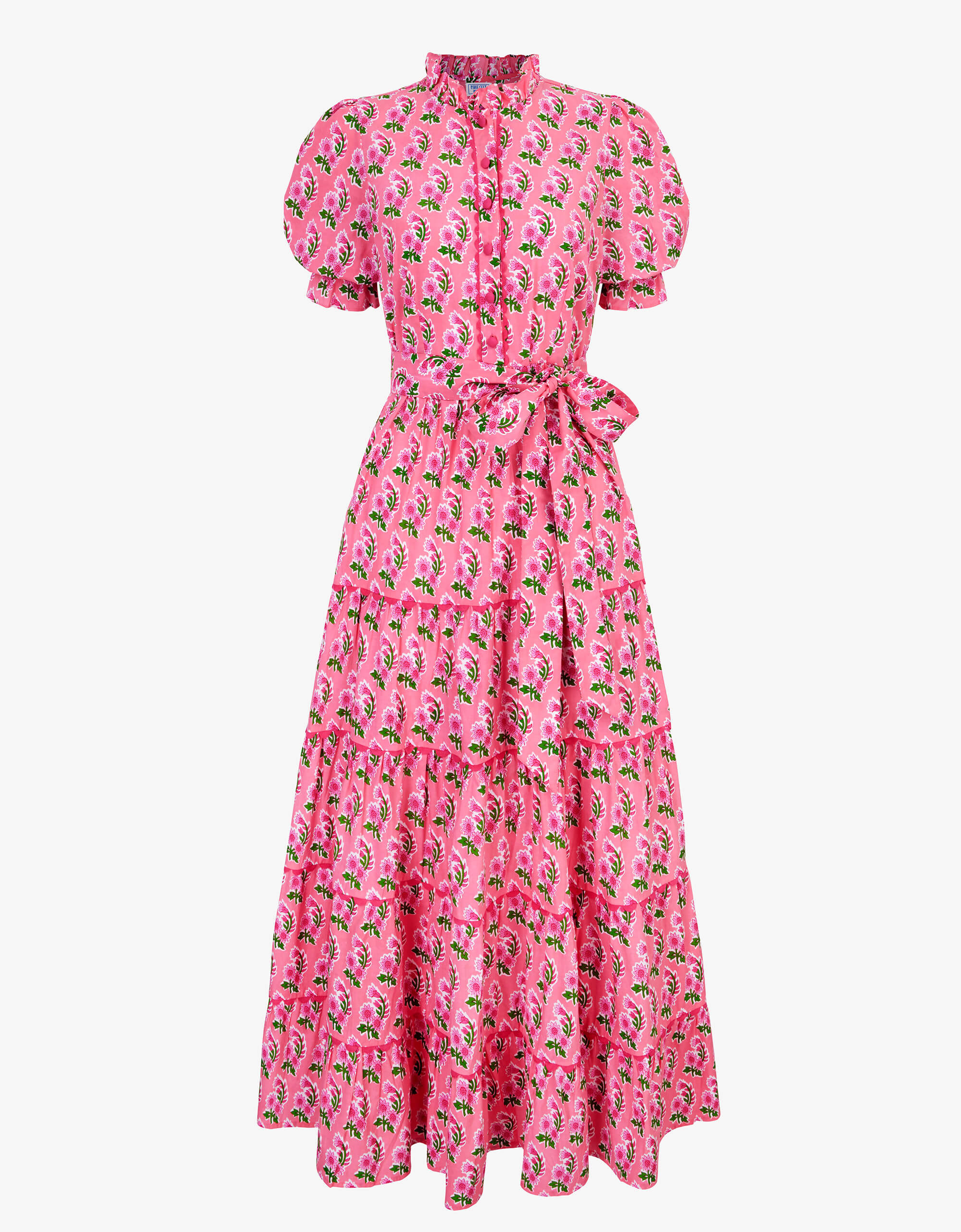 Matilda Dress | Pink & Green Floral Midi | Screen Print Cotton | Pink City Prints UK
