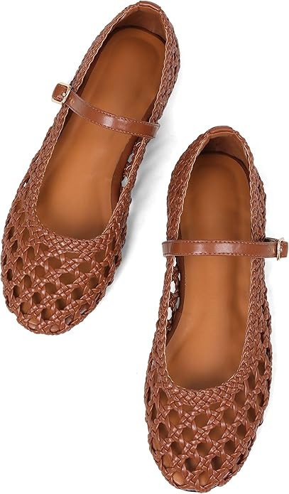 Woven Ballet Flats for Women Round Toe Weavy Ballerina Flat Shoes Adjustable Strap Dressy Comfort... | Amazon (US)