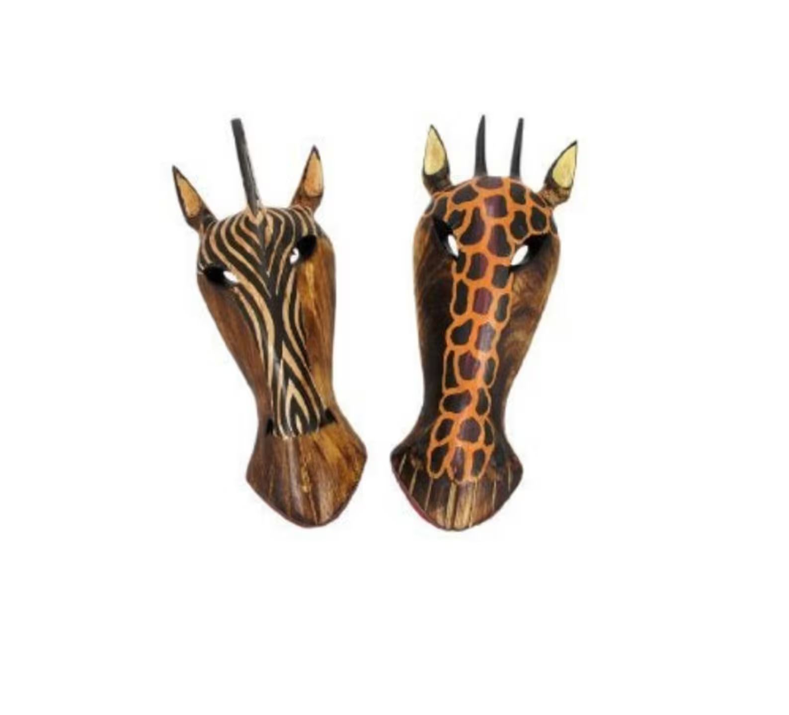 Set of 2 ZEBRA GIRAFFE Mask Carved Handmade Wooden African | Etsy | Etsy (US)