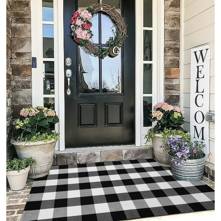 iOhouze Outdoor Rugs Buffalo Plaid Black and White 3'x5' Area Rug, Cotton Woven Washable Indoor O... | Walmart (US)