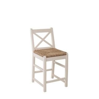 Home Decorators Collection Dorsey Ivory Wood Counter Stool with Back and Woven Rush Seat ST190607... | The Home Depot