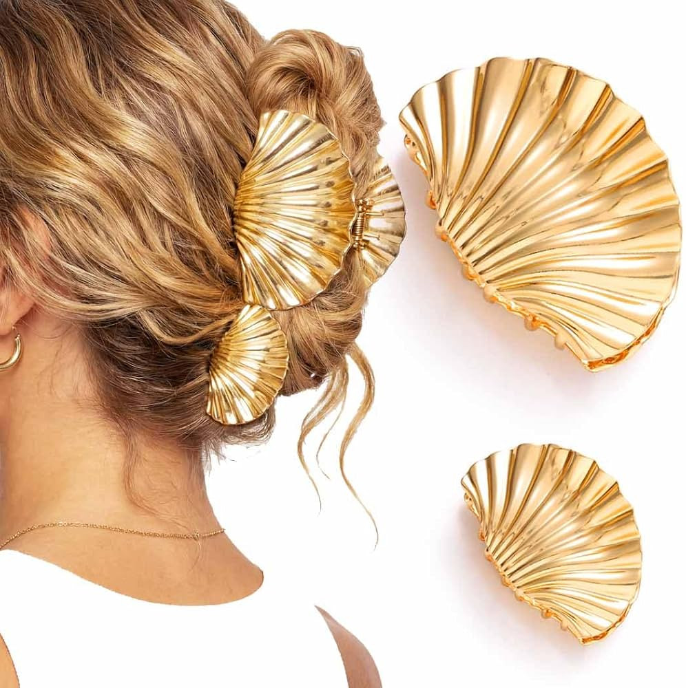 BARTOSI Seashell Claw Clips Gold Hair Clips Beach Hair Accessories for Women and Girls (Pack of 2... | Amazon (US)