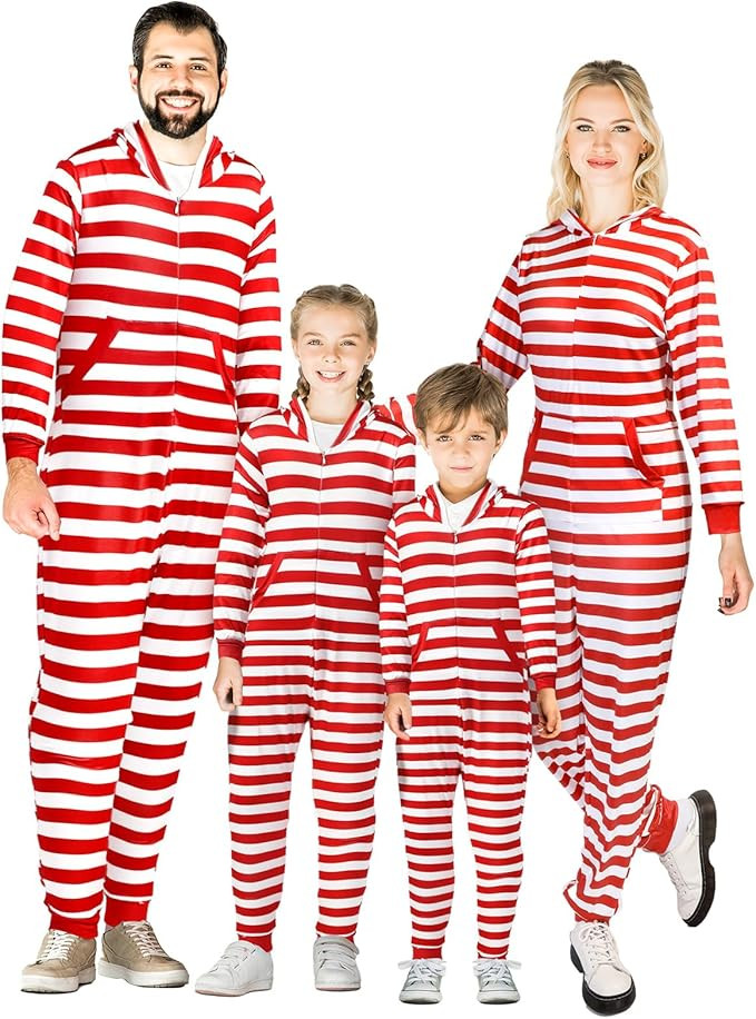 Xaatren Matching Christmas Hooded Pajamas for Family Xmas Holiday Striped Pajamas Long Sleeve Jum... | Amazon (US)