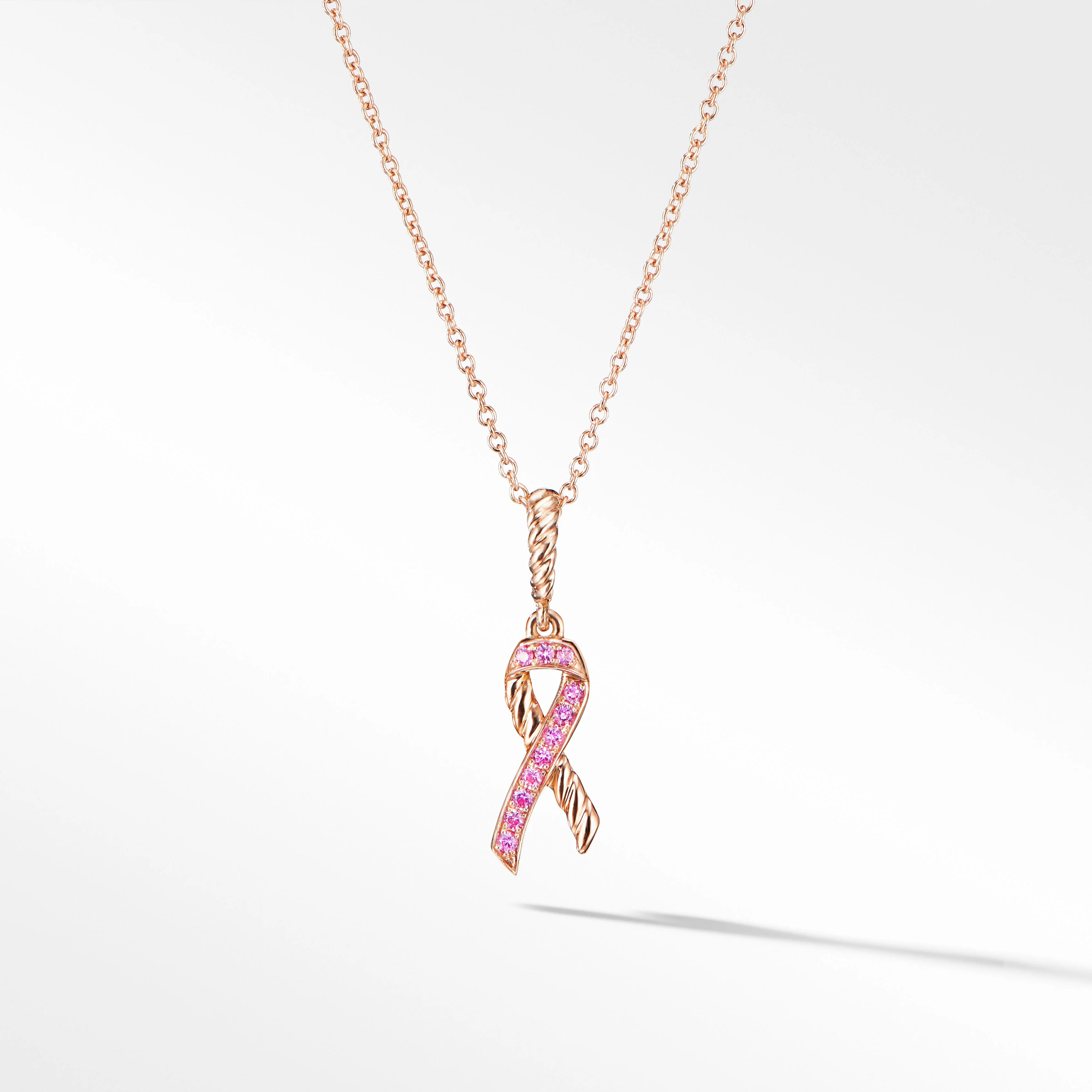 Cable Collectibles® Ribbon Necklace in 18K Rose Gold with Pavé Pink Sapphires | David Yurman