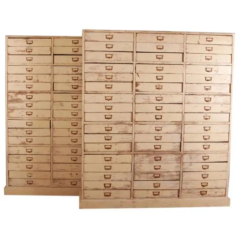 Fabulous Pair of French Shop Fittings or Bank of Drawers | 1stDibs