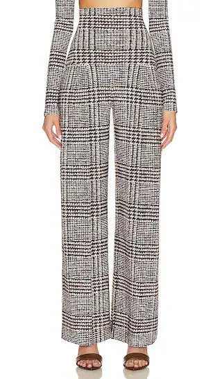 High Waist Pleat Pant in Chocolate Glenn Plaid Tweed | Revolve Clothing (Global)