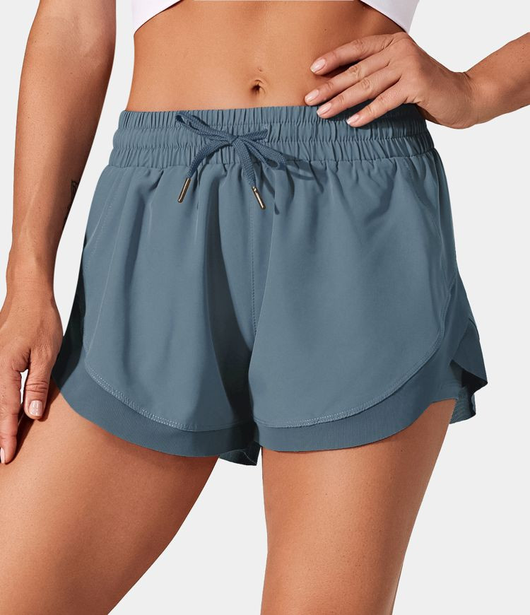 Drawstring Contrast Flowy Mesh 2-in-1 Shorts | HALARA
