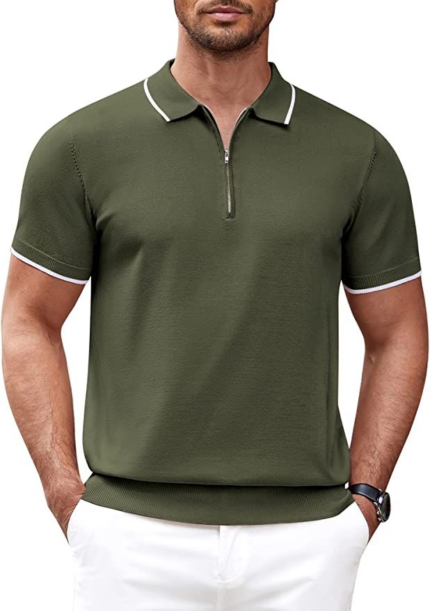 COOFANDY Men's Zipper Polo Shirt Casual Knit Short Sleeve Polo T Shirt Classic Fit Shirts | Amazon (US)