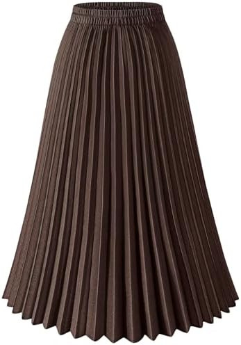 Basoteeuo Womens Skirt Leopard Print Midi Long Shirring Pleated Skirts High Waisted A Line Skirts | Amazon (US)