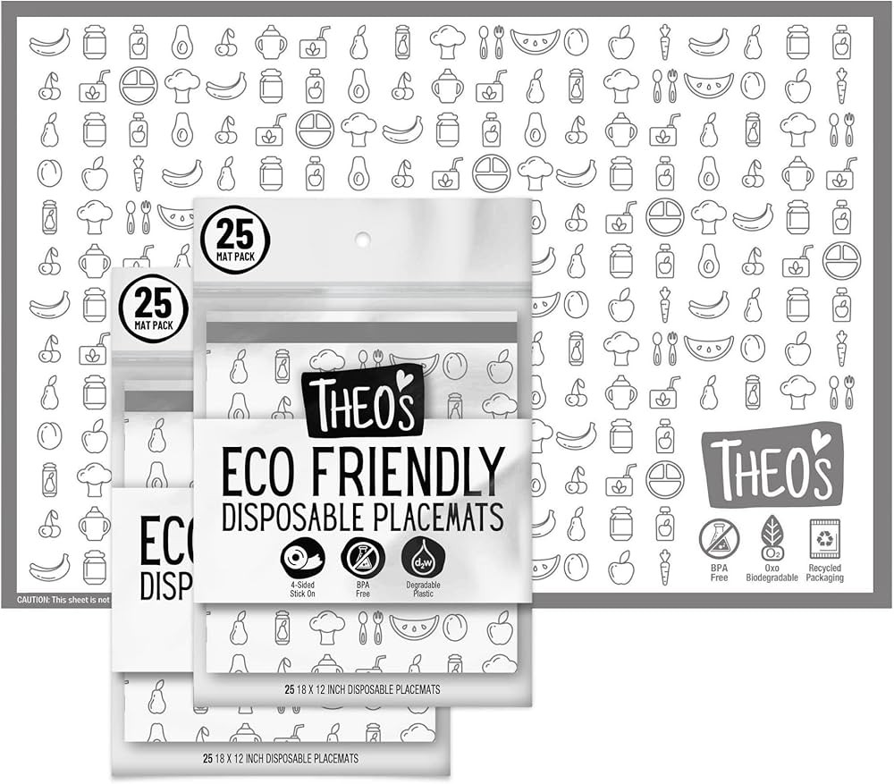 THEO'S 50 Pack Stick on Disposable Table Mats for Kids & Baby Led Weaning | Large 12" x 18" Resta... | Amazon (US)