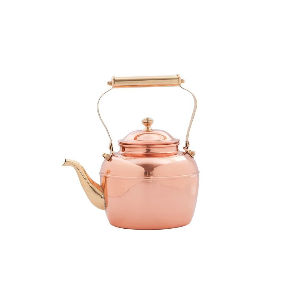 Old Dutch 2.5 Qt. Solid Copper Tea Kettle with Brass Handle, Brown | The Home Depot