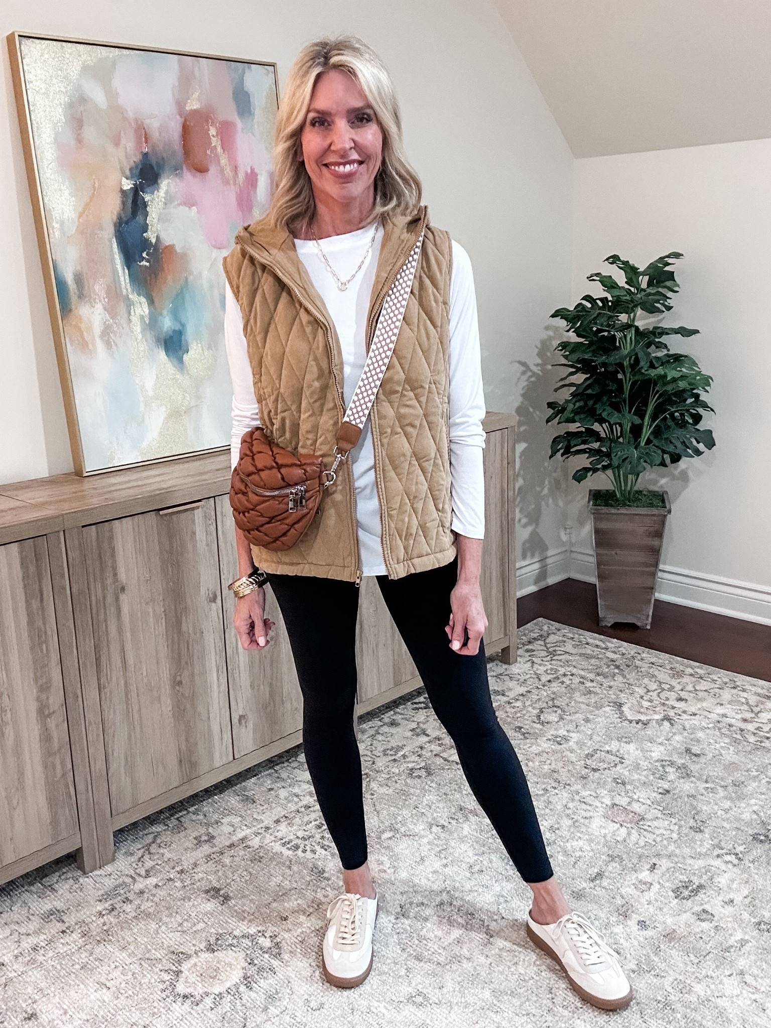 At 55, I'm not giving up my leggings but I like to cover up the 🍑. So I wear an Amazon tunic top and comfy vest, flattering seamless front leggings and always add accessories!

Vest comes in 5 sizes and 13 colors and fits true to size. I sized up in the tunic for a roomier fit. Leggings run true to size. 

#LTKgrwm #LTKOver40 #LTKootd