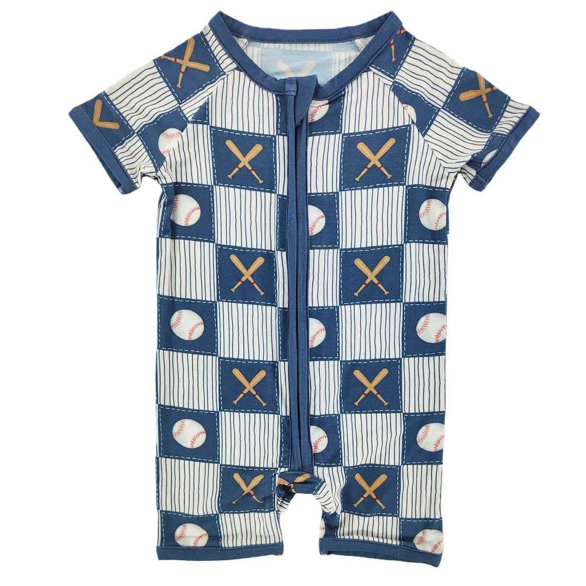 Baseball Patchwork Bamboo Short Romper | Little One Shop Co