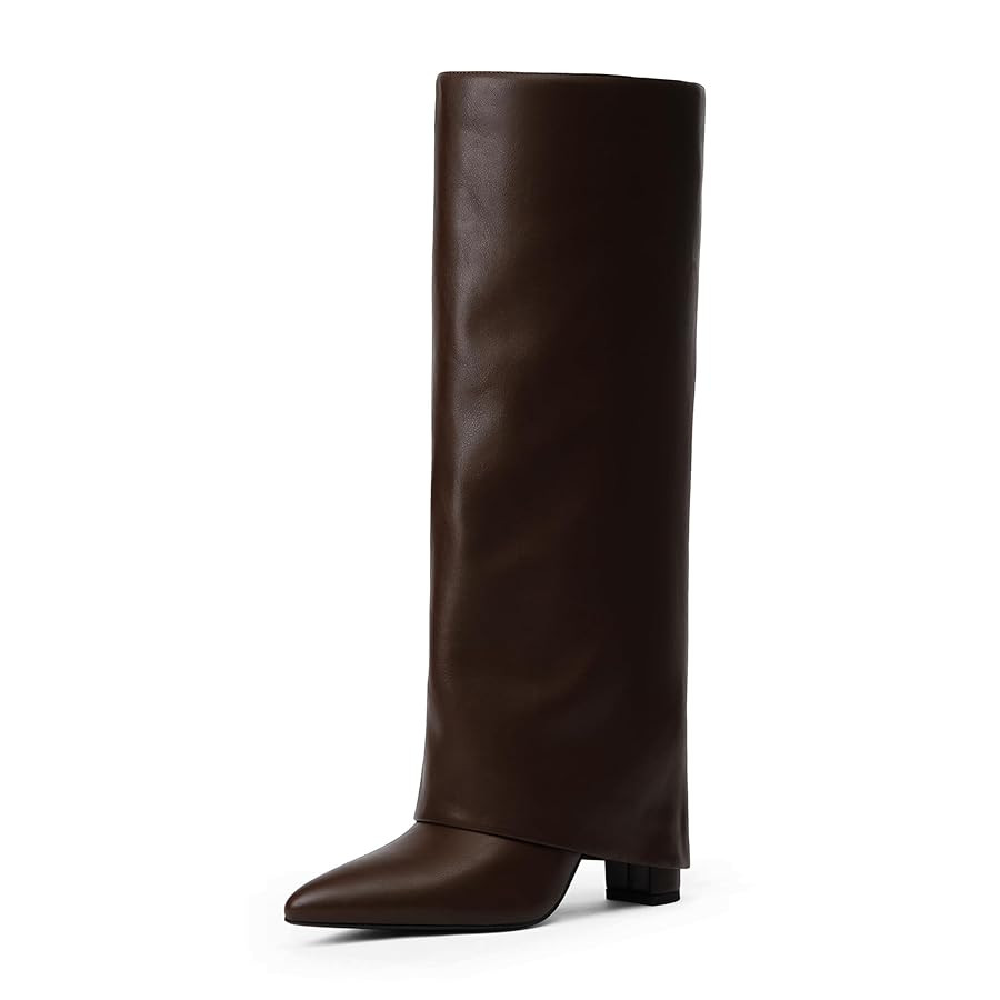 Modatope Knee High Boots Women Fold Over Knee High Boots Chunky High Heels Long Boots Zipper Poin... | Amazon (US)