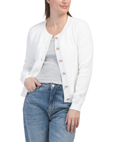 Long Sleeve Heart Button Eyelash Cardigan, Nylon/Polyester/Rayon | TJ Maxx