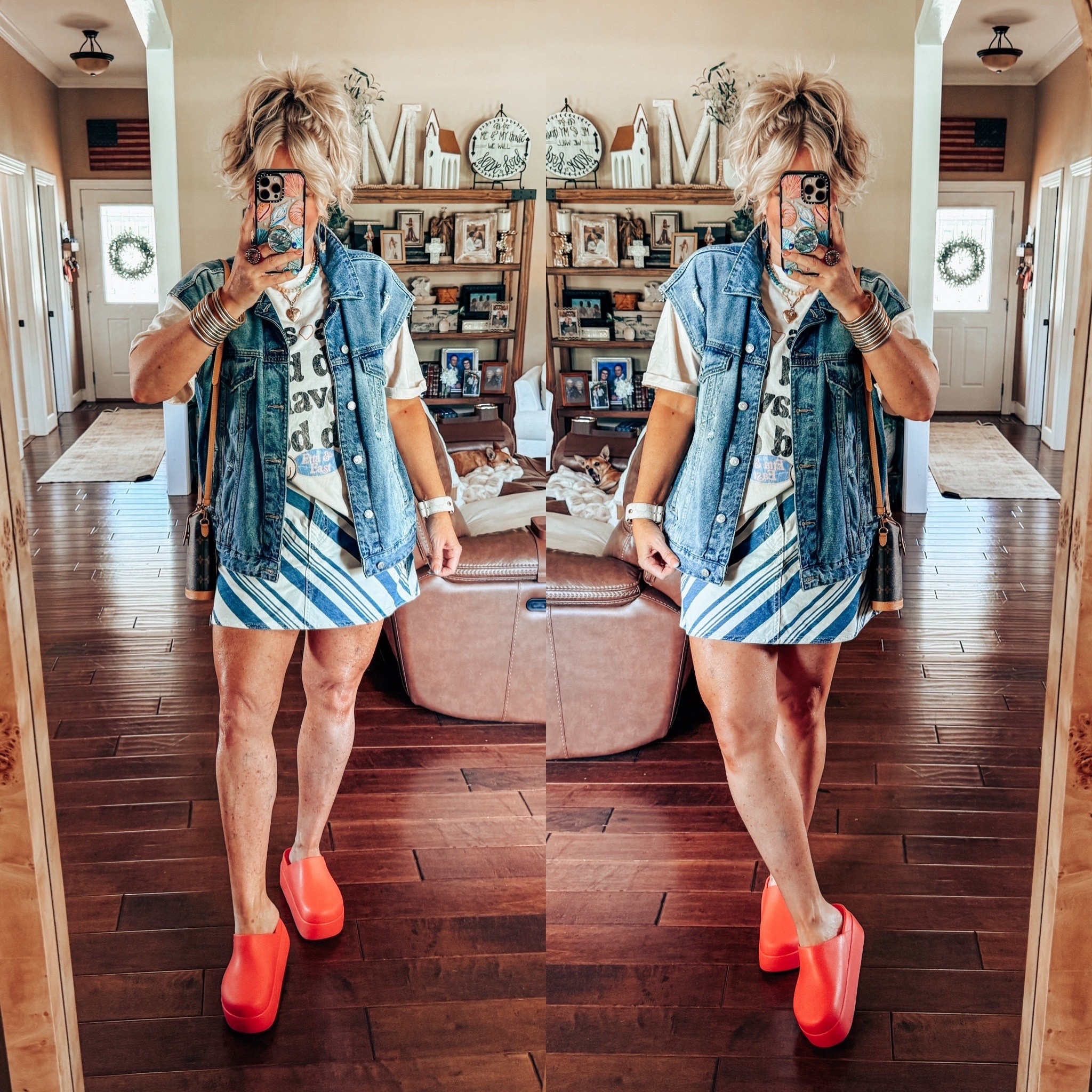 My OOTD 
T-shirt - XL save with MANDIE15 
Denim vest - was a jacket so I can’t link this one. It is a wild fable & size M. 
Denim skirt - sized up one
 Crocs - I size down 
💛Heart necklace is @blueyedhorse on IG save with code MANDIESAVE10