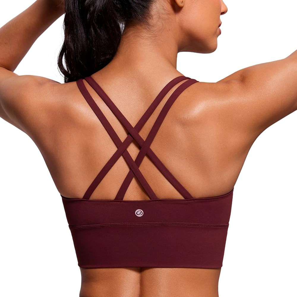 CRZ YOGA Womens Strappy Longline Sports Bra - Medium Impact Criss Cross Yoga Padded Workout Crop ... | Amazon (US)