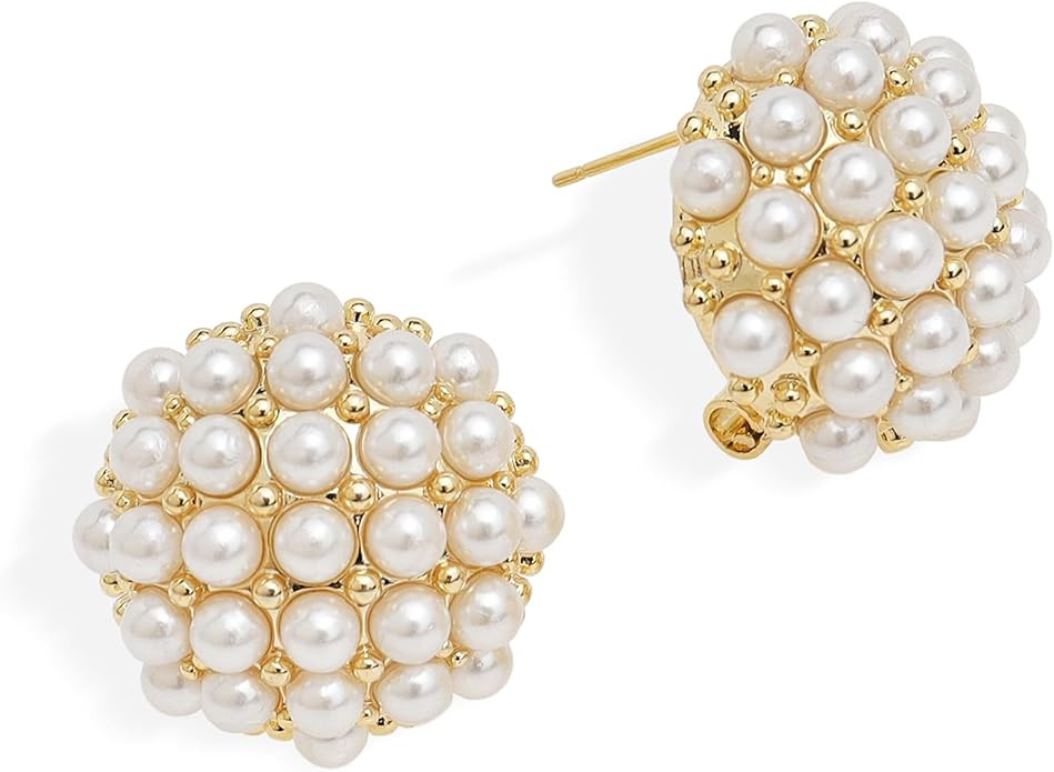 Frigotine Chunky Gold Life Tree Pearl Stud Earrings for Women, Trendy Statement Prom Jewelry Gift | Amazon (US)