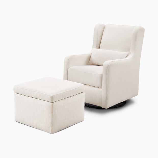 Carter's by DaVinci Adrian Swivel Glider with Storage Ottoman in Performance Cream Linen | Babylist