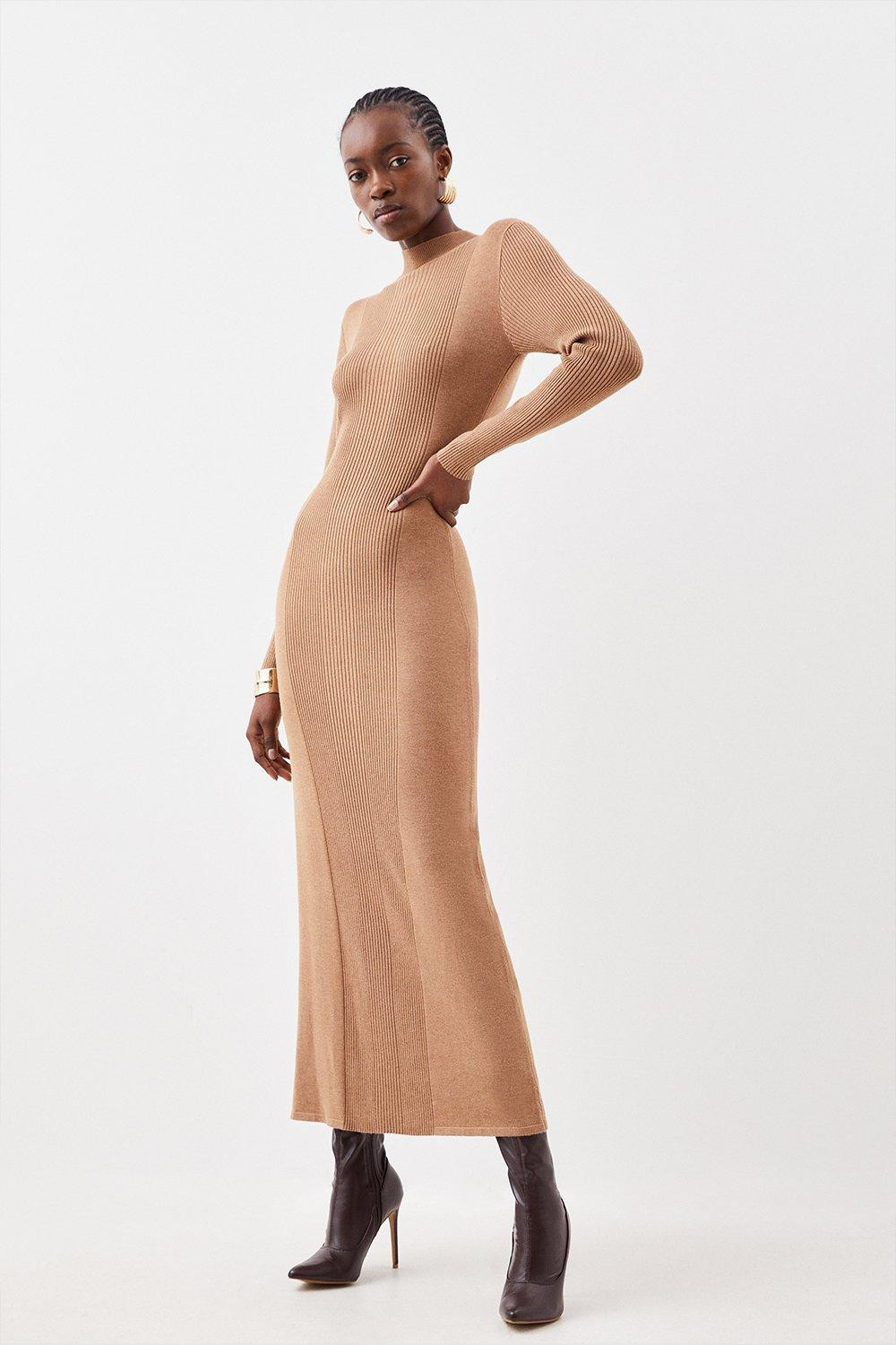 Petite Viscose Blend Long Neck Knitted Maxi Dress | Karen Millen US
