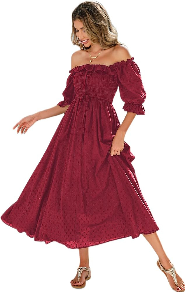 R.Vivimos Women Summer Half Sleeve Cotton Ruffled Vintage Elegant Backless A Line Flowy Long Dres... | Amazon (US)