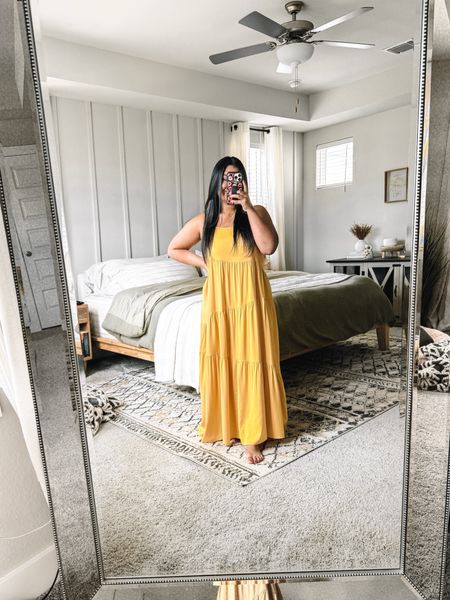 Amazon dress, shade Yellow. I’m 5’1”, size 12, wearing a large. Adjustable straps, super flowy and comfortable! Also linking the cami bra and robe I’m wearing from my IG reel. 

#LTKFindsUnder50 #LTKMidsize