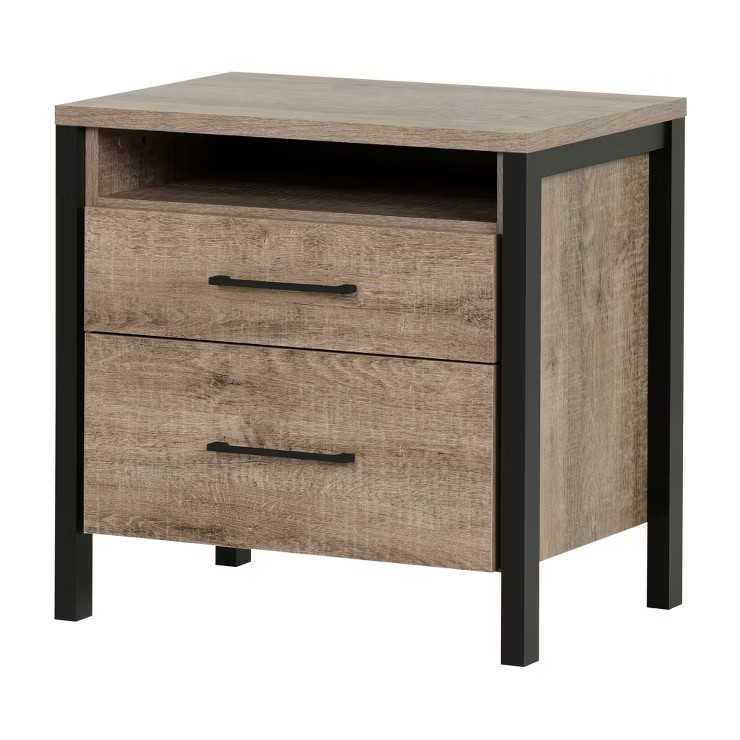 Munich 2 - Drawer Nightstand - Weathered Oak and Matte Black - South Shore | Target