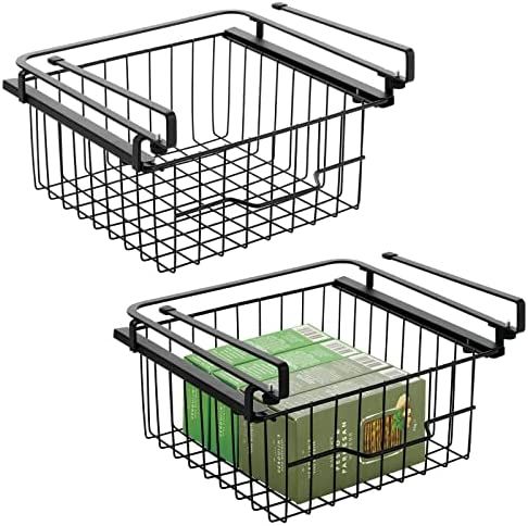 mDesign Compact Hanging Pullout Drawer Basket - Sliding Under Shelf Storage Organizer - Metal Wir... | Amazon (US)