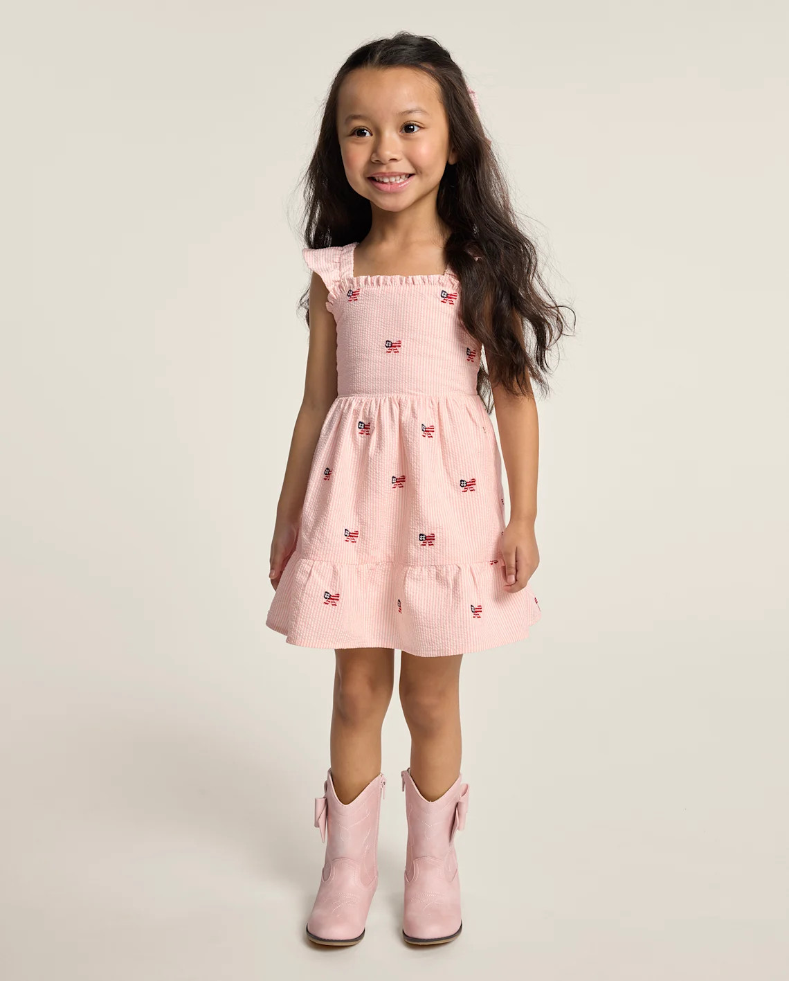 Girls Sleeveless Embroidered Flag Seersucker Tiered Dress - Nantucket Charm - CREAM | Gymboree | Gymboree