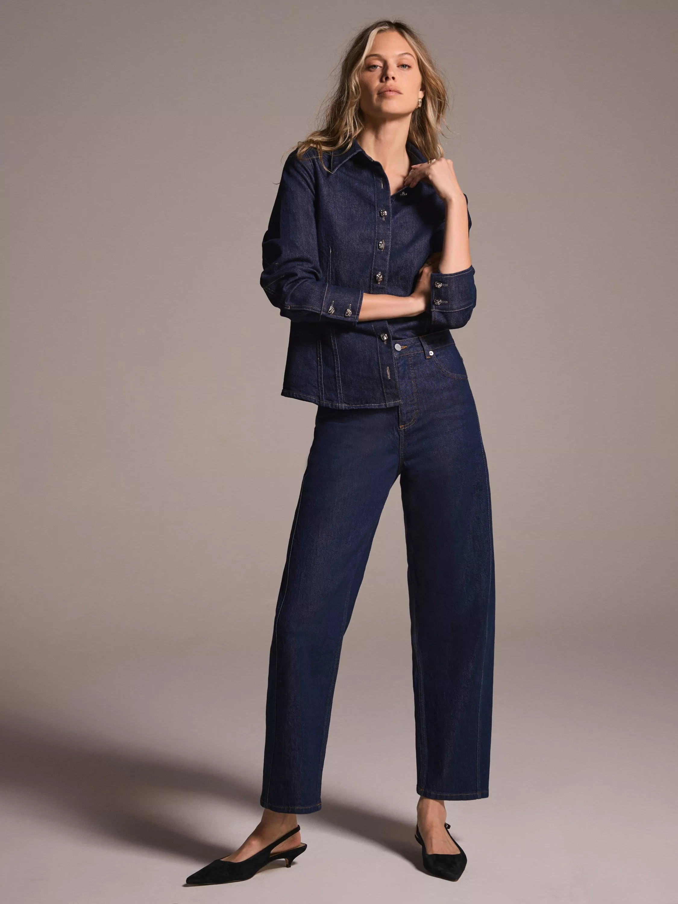 Mint Velvet Comfort Stretch Barrel Leg Jeans, Blue Navy | John Lewis (UK)