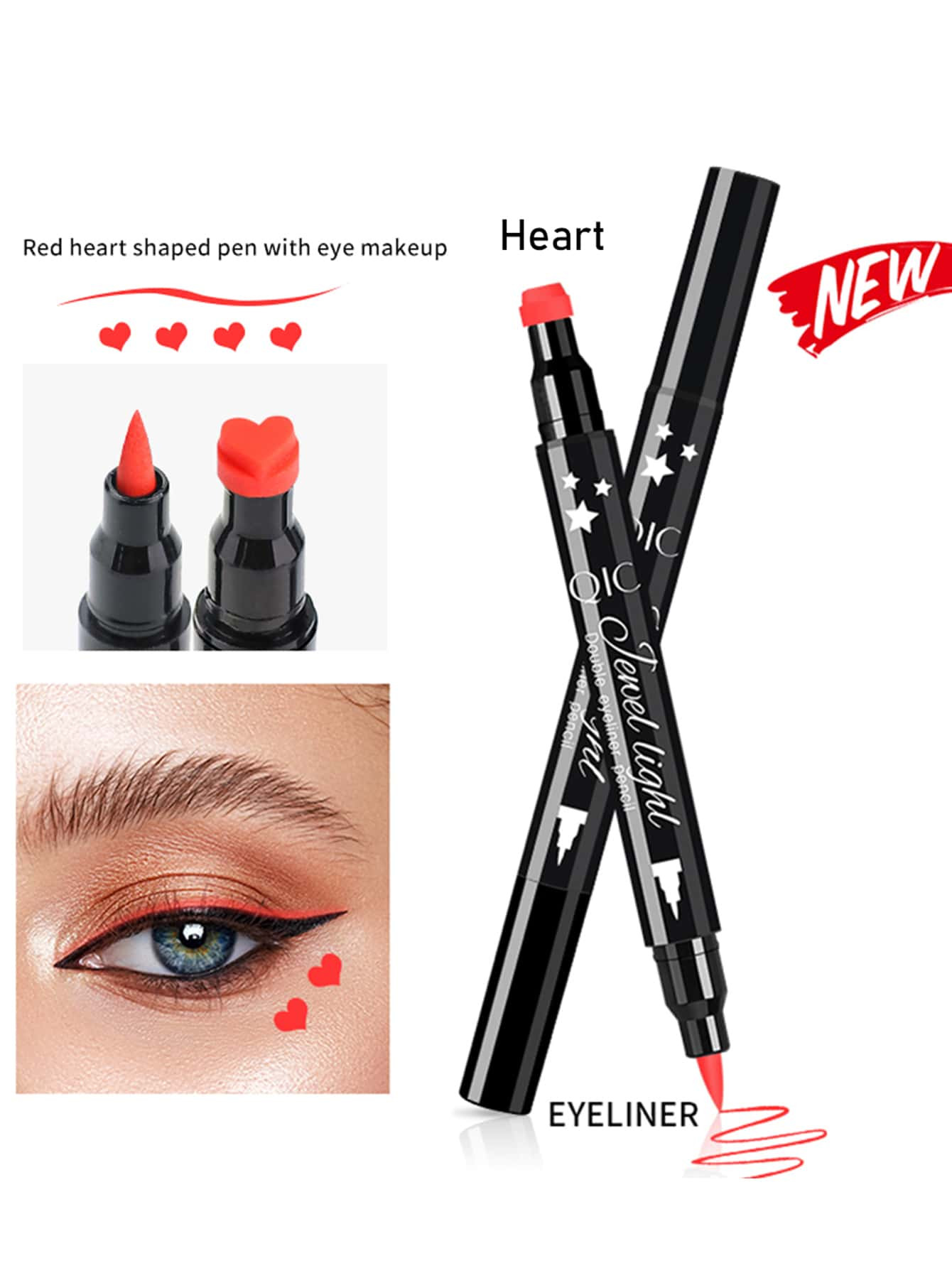 Double Ended Eyeliner Stamp Pen, Liquid Red Eyeliner Seal Pen, Heart Shape Stamp , Quick-dry Wate... | SHEIN