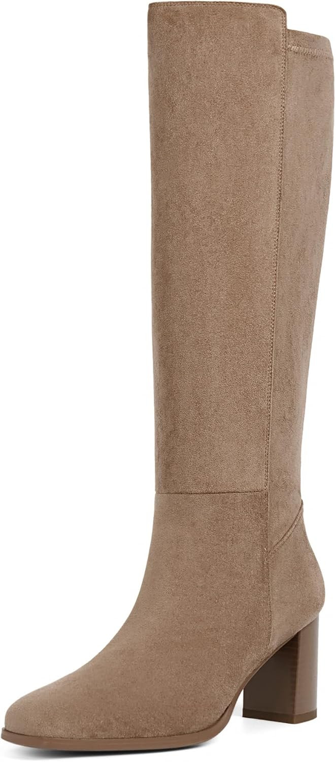 Modatope Stretchy Knee High Boots for Women Square Toe Chunky Long Boots | Amazon (US)