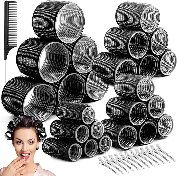 Hair Curler Rollers for Women 24PCS Heatless Hair Roller with 12PCS Clips, 4 Sizes（Jumbo Large ... | Amazon (US)