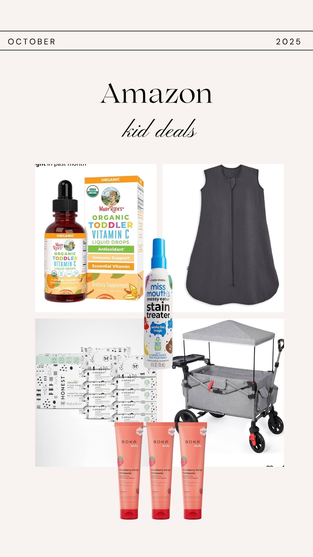 Amazon prime day kids deals. 
Our favorite sleep sack, honest wipes 30% off, vitamin c drops for the colder months on deep discount, fluoride free toothpaste kids can swallow, wagon and the best stain remover to exist 

#LTKKids #LTKBaby #LTKSaleAlert
