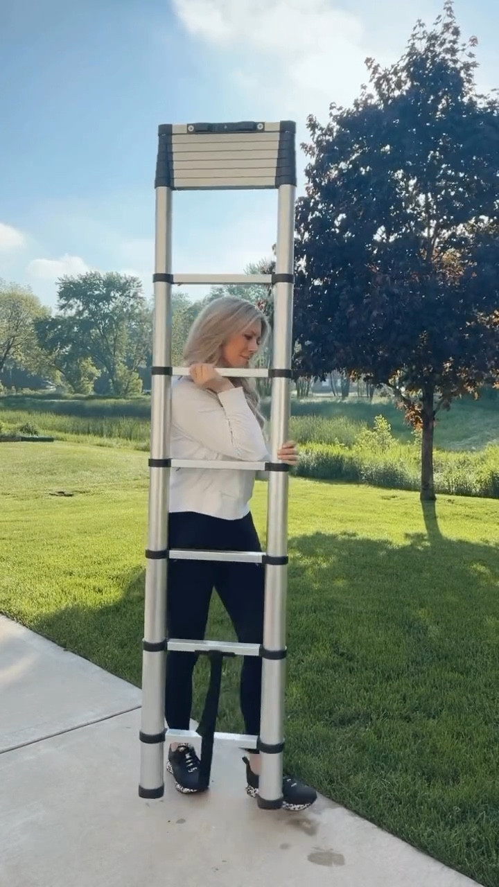 🙌🏻This is a retractable ladder! It is such a space saver, you can literally pop it in the trunk of your car and take it anywhere it folds up so small!!! Comes in tons of different heights too!! 
 #amazon #amazonhomefinds #ladder #spacesaver #founditonamazon

#LTKHome