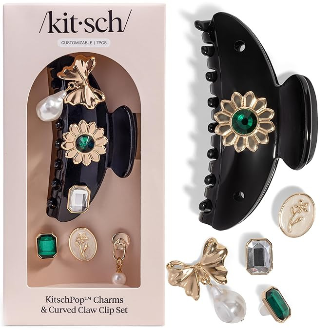 KitschPop ™ Hair Clips For Women with Charm Sets -Customizable Curved Claw Clip With Interchang... | Amazon (US)
