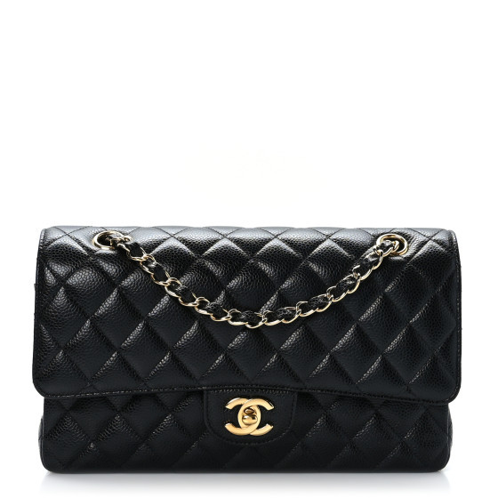 Caviar Quilted Medium Double Flap Black | FASHIONPHILE (US)