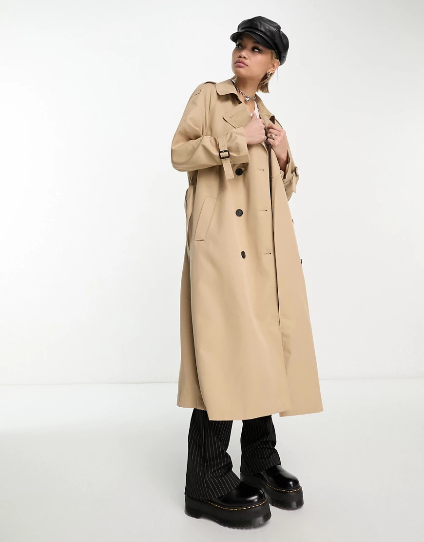 Only – Zweireihiger Trenchcoat in Kamelbraun-Neutral | ASOS (Global)