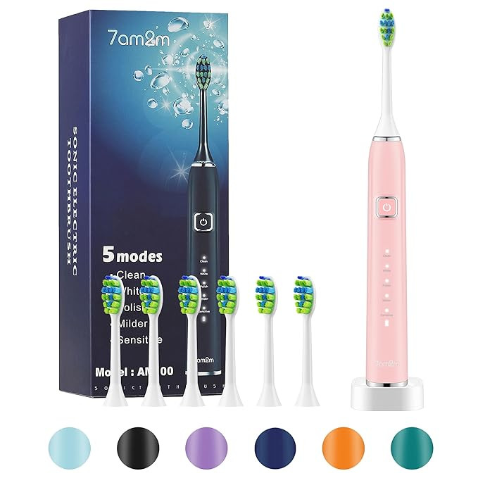 7AM2M Sonic Electric Toothbrush with 6 Brush Heads for Adults&Kids, One Charge for 120 Days, Wire... | Amazon (US)